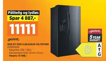 POWER Side by side kjøleskap og fryser tilbud