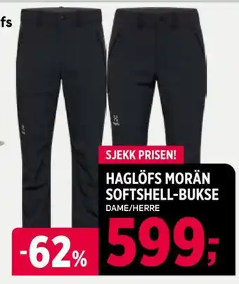 Sport 1 HAGLÖFS MORÄN SOFTSHELL-BUKSE DAME/HERRE tilbud