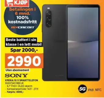 POWER Sony xperia 10 v mobiltelefon tilbud