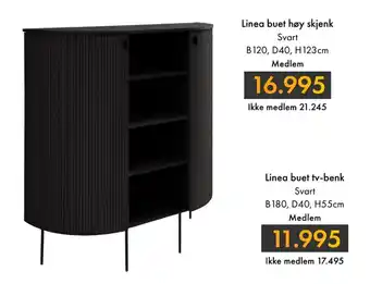 Fagmøbler Linea buet høy skjenk tilbud