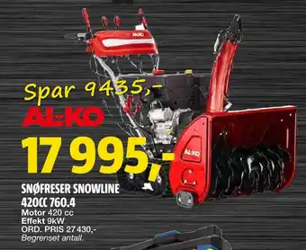Bauhaus Snøfreser snowline 420cc 760,4 tilbud