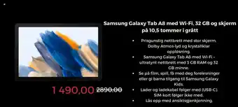 Samsung Galaxy Tab A8 med Wi-Fi, 32 GB og skjerm på 10,5 tommer i grått