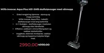 Clas Ohlson Wilfa Innovac Aqua Plus HS1-SWB skaftstøvsuger med våtmopp tilbud