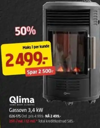 Jula Qlima Gassovn 3,4 kW tilbud