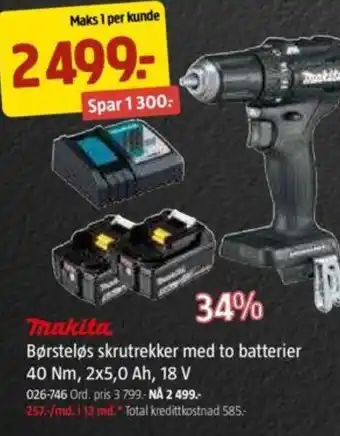 Jula Børsteløs skrutrekker med to batterier tilbud