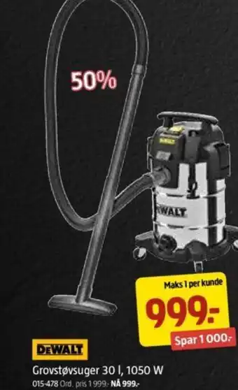Jula DEWALT Grovstøvsuger 30 I, 1050 W tilbud