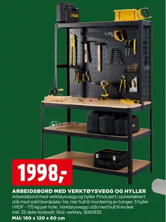 jem & fix Arbeidsbord med verktøysvegg og hyller tilbud