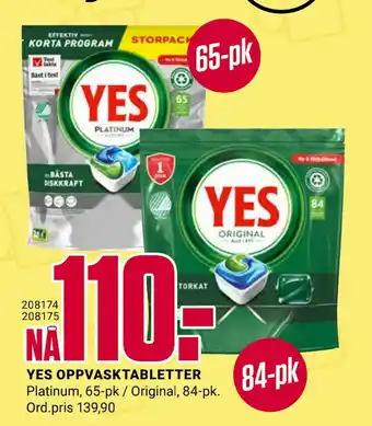 Europris Yes oppvasktabletter tilbud
