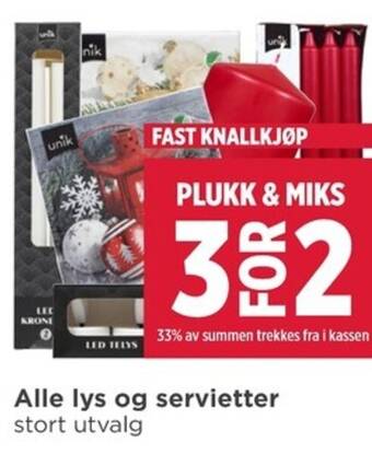 Meny Alle lys og servietter stort utvalg tilbud