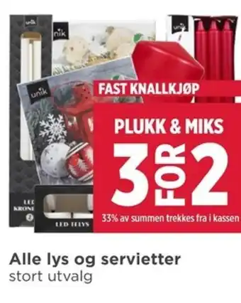 Meny Alle lys og servietter stort utvalg tilbud