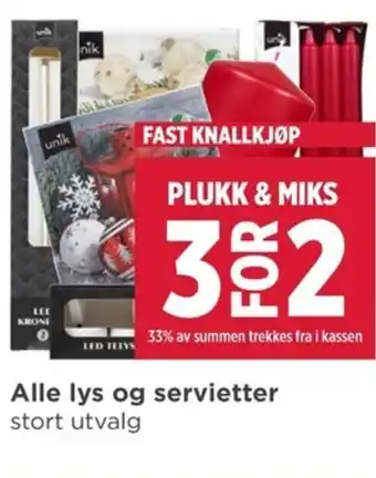 Meny Alle lys og servietter stort utvalg tilbud