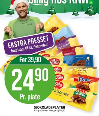 Kiwi SJOKOLADEPLATER 200 g assortert, Freia tilbud