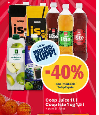 Coop Extra Coop Juice 1L/ Coop Iste 1 og 1,5 l + pant tilbud