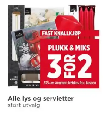 Meny Alle lys og servietter tilbud