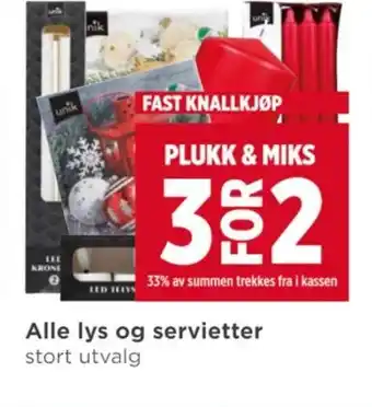 Meny Alle lys og servietter tilbud