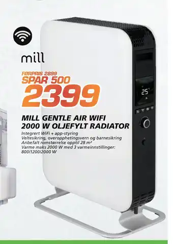 Coop Byggmix Mill gentle air wifi 2000 w oljefylt radiator tilbud