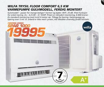 Coop Byggmix Wilfa trysil floor comfort 6,5 kw varme pumpe gulv modell, ferdig montert tilbud