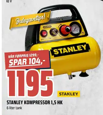 Obs Bygg Stanley kompressor 1,5 hk tilbud