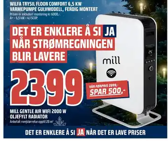 Obs Bygg Mill gentle air wifi 2000 w oljefylt radiator tilbud