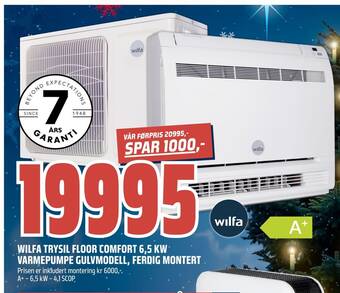 Obs Bygg Wilfa trysil floor comfort 6,5 kw varmepumpe gulvmodell, ferdig montert tilbud