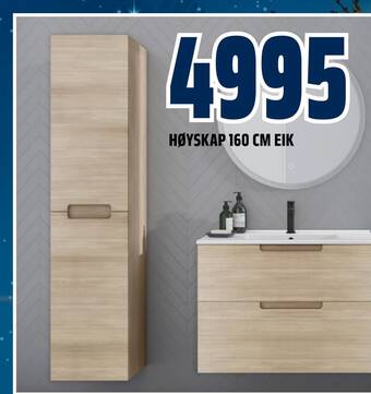Obs Bygg Høyskap 160 cm eik tilbud