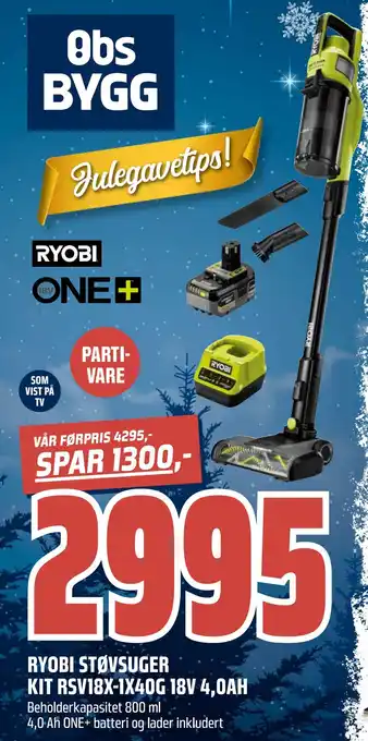 Obs Bygg Ryobi støvsuger kit rsv18x-1x40g 18v 4,0ah tilbud