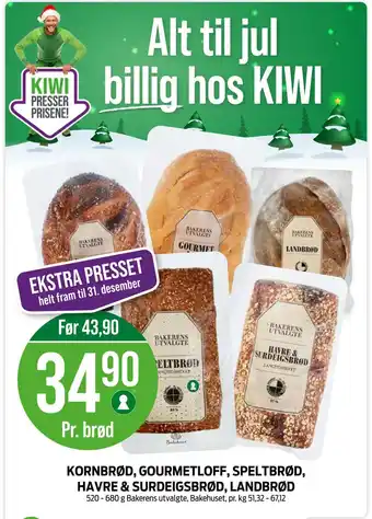 Kiwi Kornbrød, gourmetloff, speltbrød, havre & surdeigsbrød, landbrød tilbud