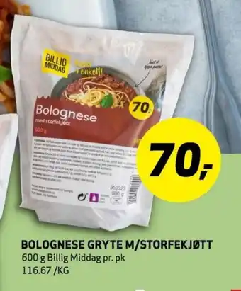 Bunnpris BOLOGNESE GRYTE M/STORFEKJØTT tilbud