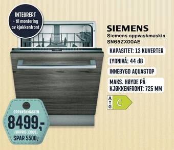 Skousen Siemens oppvaskmaskin sn65zx00ae tilbud