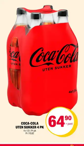 Coop Extra Coca-cola uten sukker 4 pk tilbud