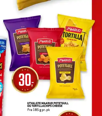 Bunnpris Utvalgte maarud potetgull og tortillachips cheese tilbud