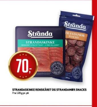 Bunnpris Strandaskinke renskåret og strandamør snacks tilbud