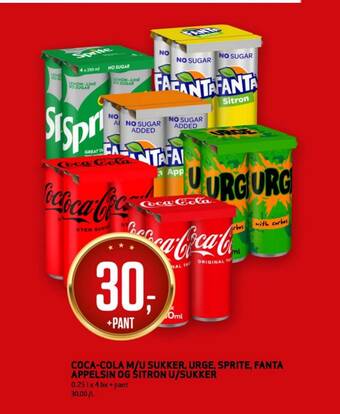 Bunnpris Coca-cola m/u sukker urge. sprite, fanta appelsin og sitron u/sukker tilbud