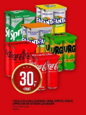 Bunnpris COCA-COLA M/U SUKKER, URGE, SPRITE, FANTA APPELSIN OG SITRON U/SUKKER tilbud