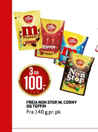 Bunnpris Freia non stop, m, corny og toffin tilbud