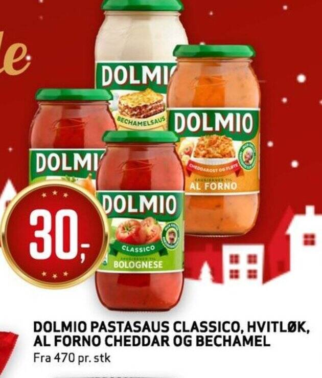 DOLMIO PASTASAUS CLASSICO, HVITLØK, AL FORNO CHEDDAR OG BECHAMEL tilbud