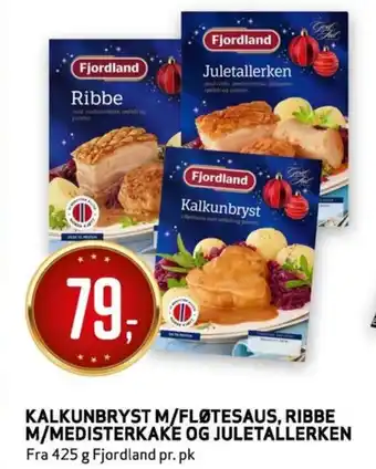 Bunnpris KALKUNBRYST M/FLØTESAUS, RIBBE M/MEDISTERKAKE OG JULETALLERKEN tilbud