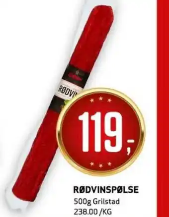 Bunnpris Grilstad spekepølse rødvin tilbud