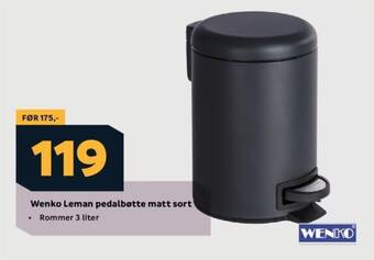 Megaflis Wenko Leman pedalbøtte matt sort tilbud
