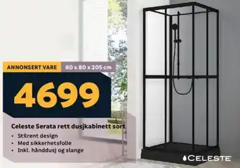 Megaflis Celeste Serata rett dusjkabinett sort tilbud
