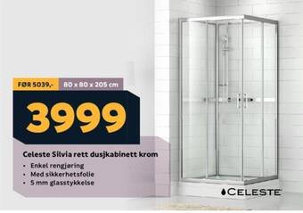 Megaflis Celeste Silvia rett dusjkabinett krom tilbud