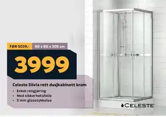 Megaflis Celeste Silvia rett dusjkabinett krom tilbud