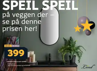 Megaflis Lind Oval speil m/sort ramme tilbud
