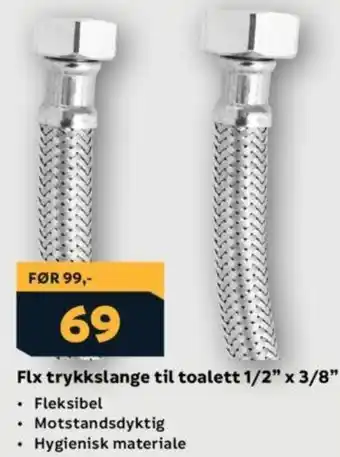Megaflis Flx trykkslange til toalett 1/2" x 3/8" tilbud