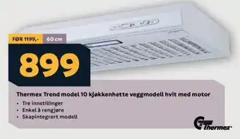 Megaflis Thermex Trend model 10 kjøkkenhette veggmodell hvit med motor tilbud