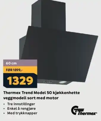 Megaflis Thermex Trend Model 50 kjøkkenhette veggmodell sort med motor tilbud