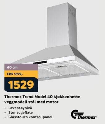 Megaflis Thermex Trend Model 40 kjøkkenhette veggmodell stål med motor tilbud