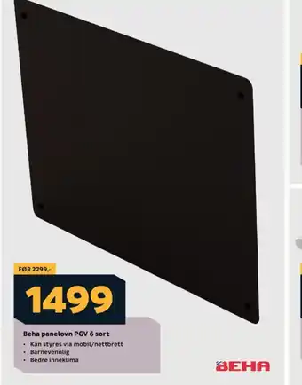 Megaflis Beha panelovn PGV 6 sort tilbud