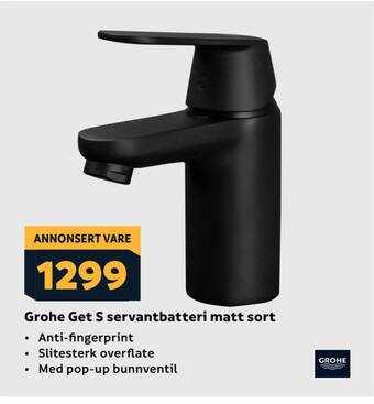 Megaflis Grohe get s servantbatteri matt sort tilbud