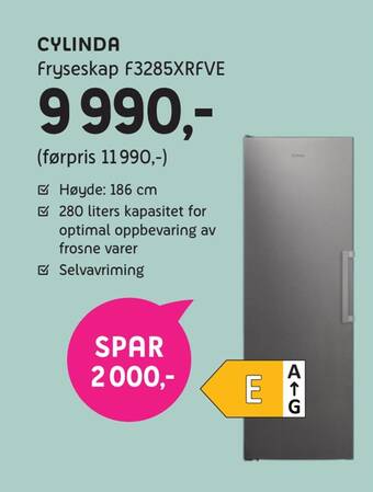 ELON Cylinda fryseskap f3285xrfve tilbud